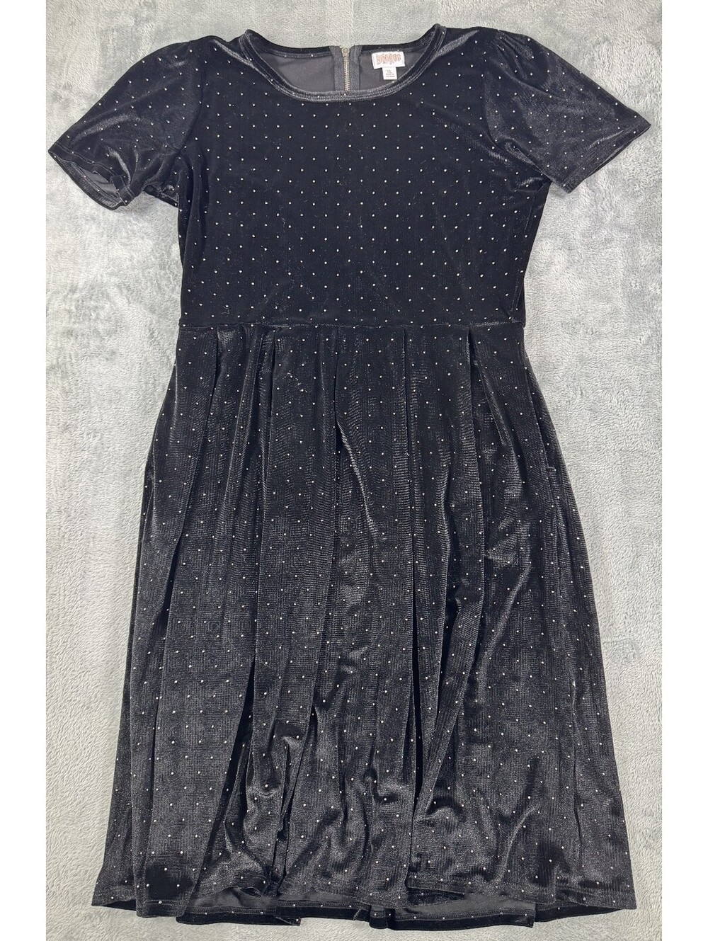 Lularoe Elegant Colletion Velvet Black Silver Dot Amelia Zip Pocket Dress XL